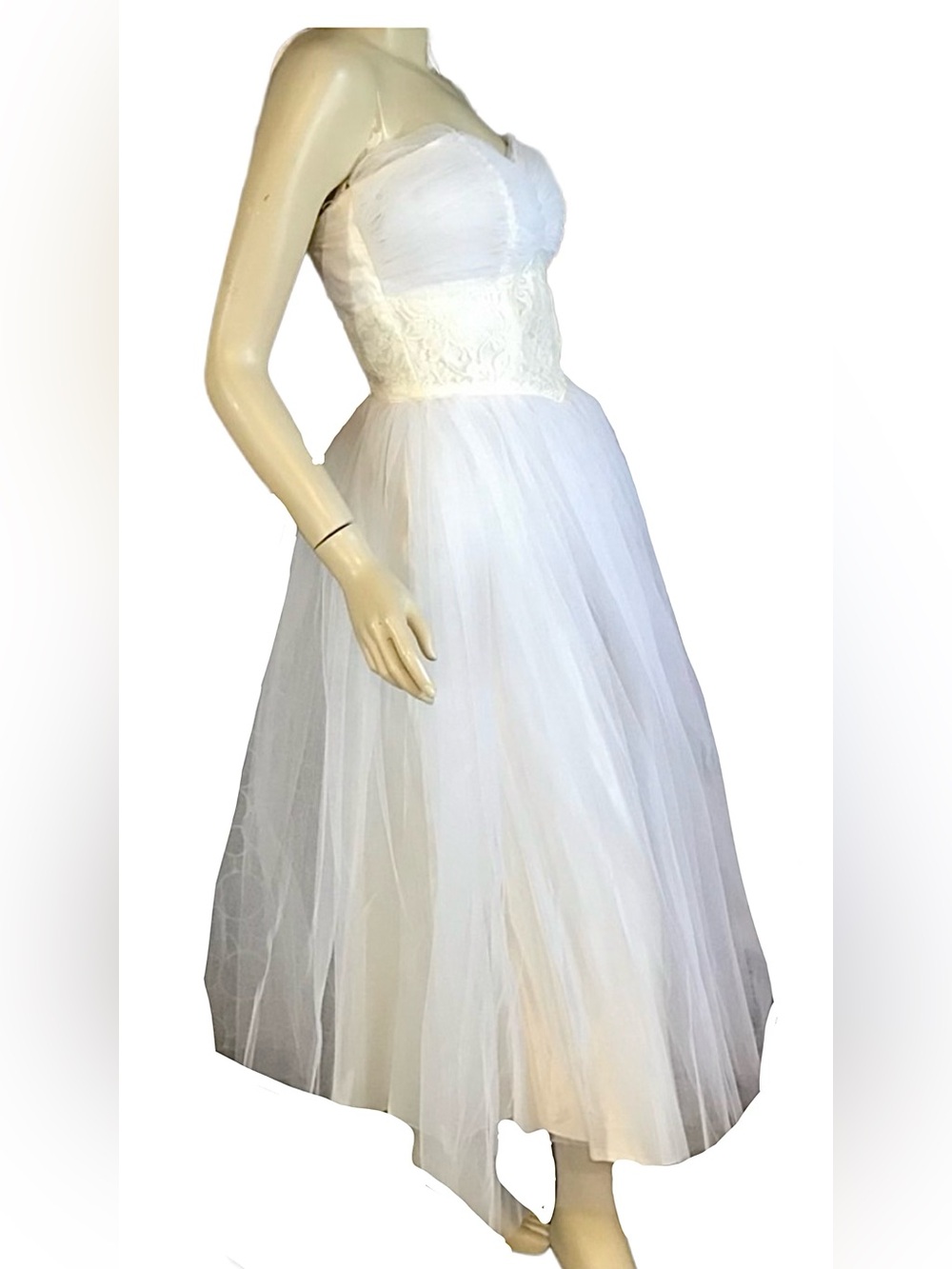 VINTAGE 1950'S CORRINE ORIGINALS WHITE & CREAM TULLE & LACE PARTY DRESS (S) - Picture 3 of 13
